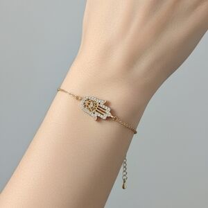 Hamsa Gold Tone Elegant Hand Bracelet